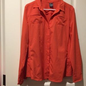 Like New! REI womens button down Long Sleeves zip pockets galore size L orange